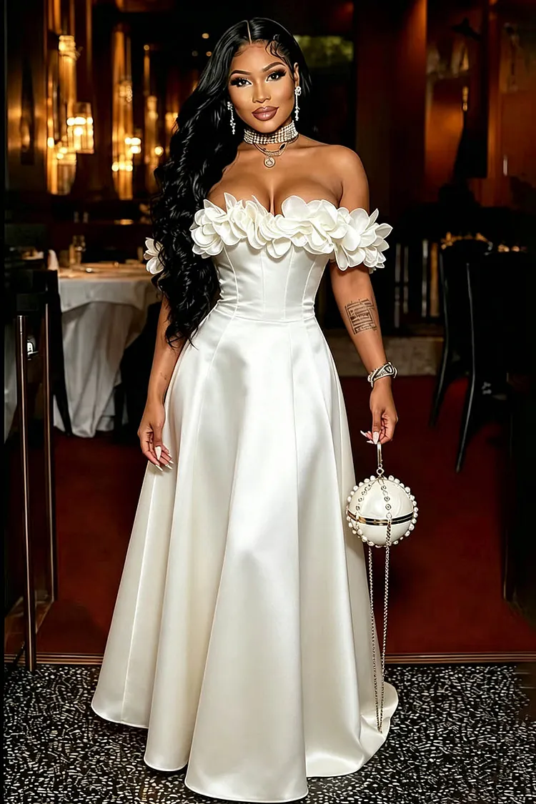 embellished long flare sleeve mesh a line dress Ivory Soiree Cutout Maxi Dress
