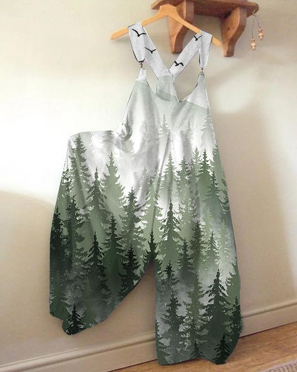 Women's Forest Print Casual Jumpsuit