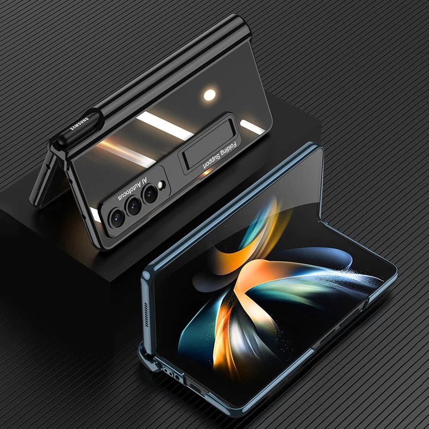 For Samsung ZFold4 Magnetic Hinge Folding Shell Film Electroplating Bracket Pen Slot Mobile Phone Case