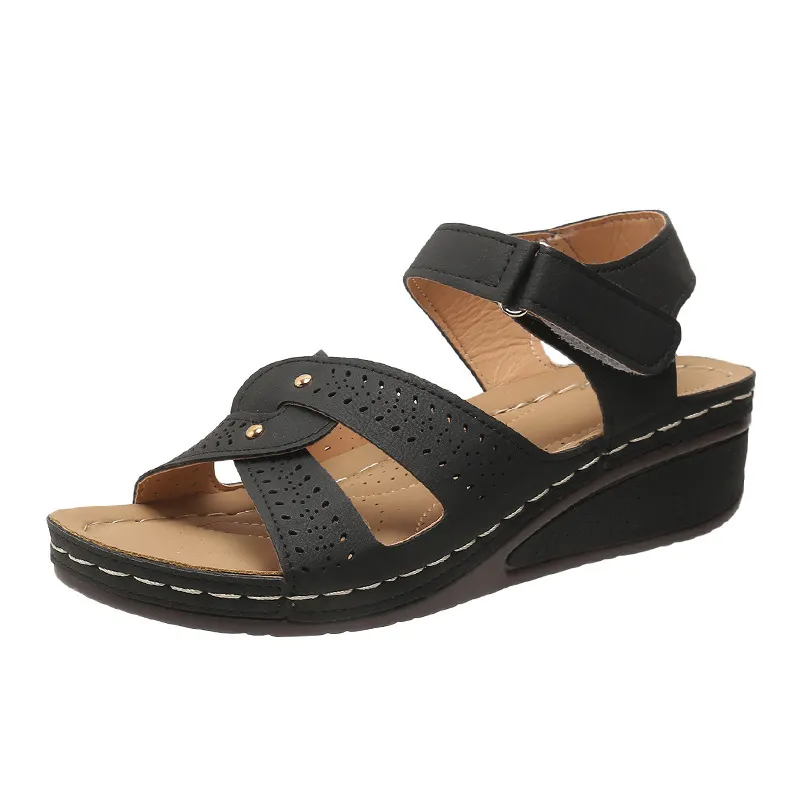 Yyvonne Large-Size Casual Fish-Mouthed Shoes Wish Roman Wind Sandals Women Wear Magic Stickers Women's Roman Shoes
