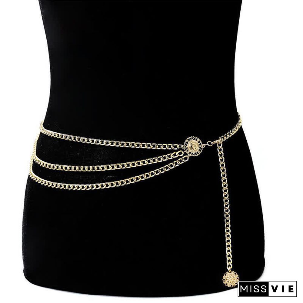 Sunflower Multilayer Waist Chain Belt for Dress Jeans Trous
