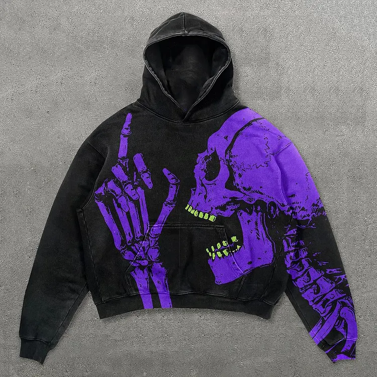 Vintage Purple Skull Hand Graphic Oversized Hoodie