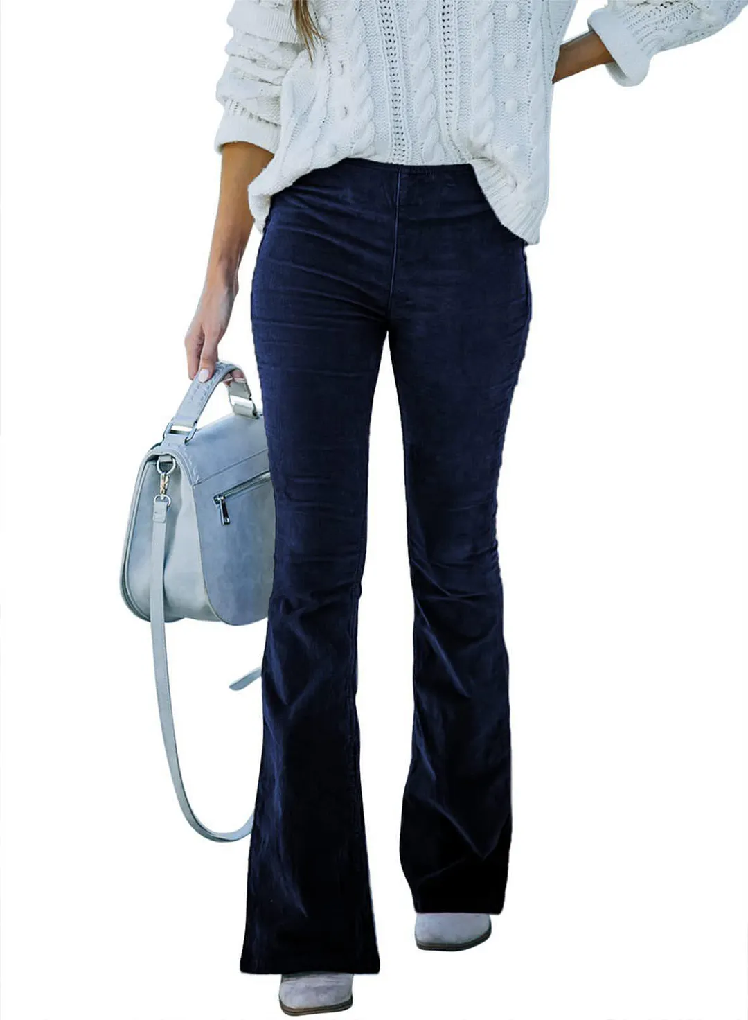 Brownm Color High Waist Slim-fit Flared Corduroy Elastic Pants