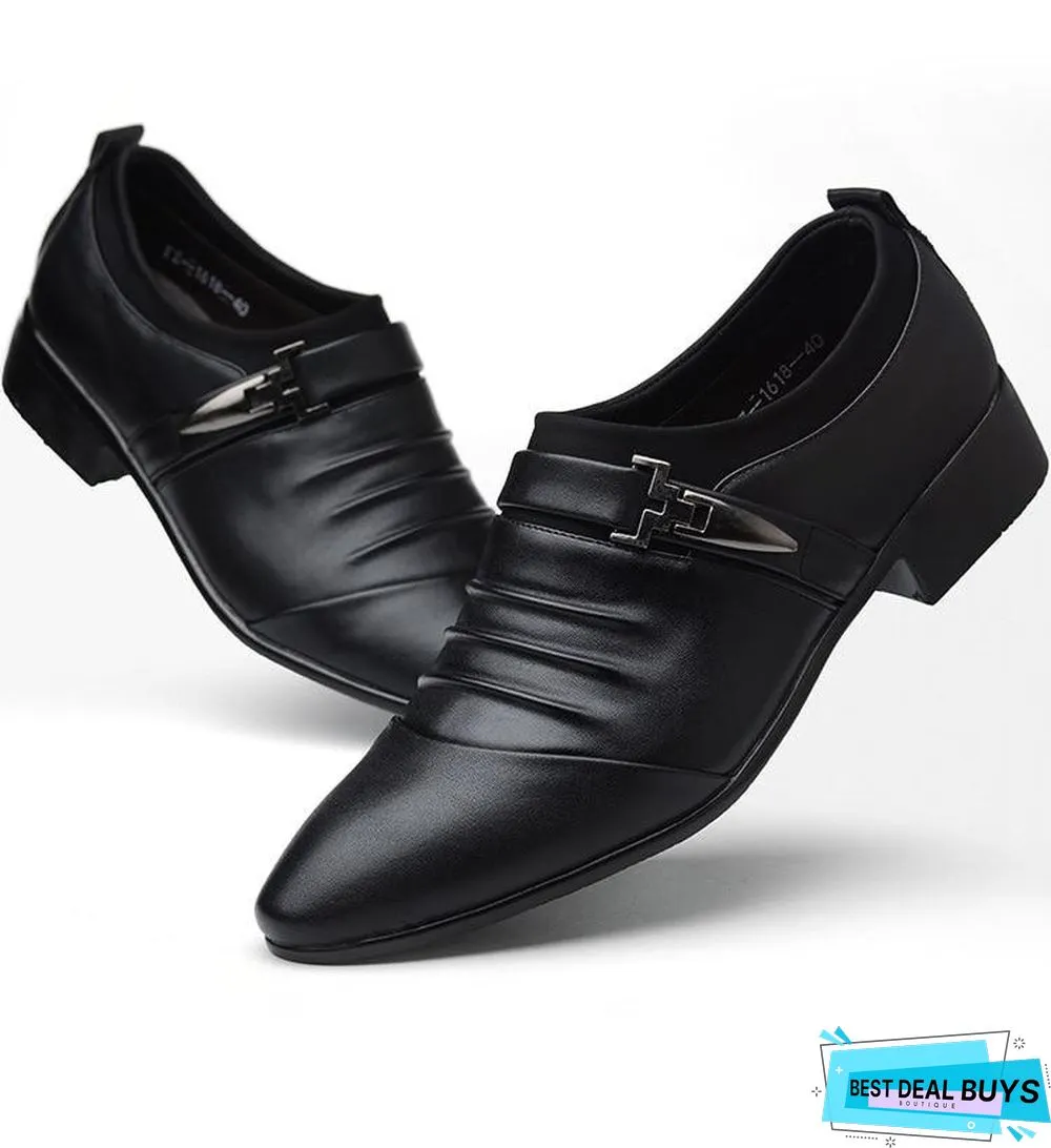Men Pu Leather Pointed Toe Flat Slip-On Business Wedding Oxfords Shoes