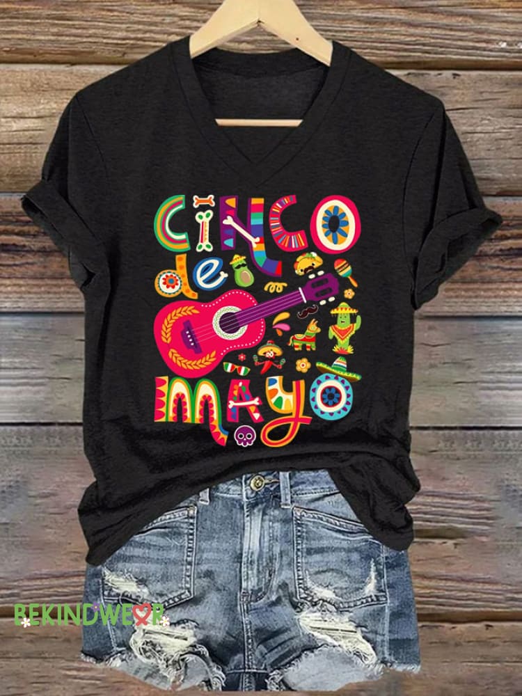Women&rsquo;s Cinco de Mayo Print Crew Neck T-Shirt Black / S