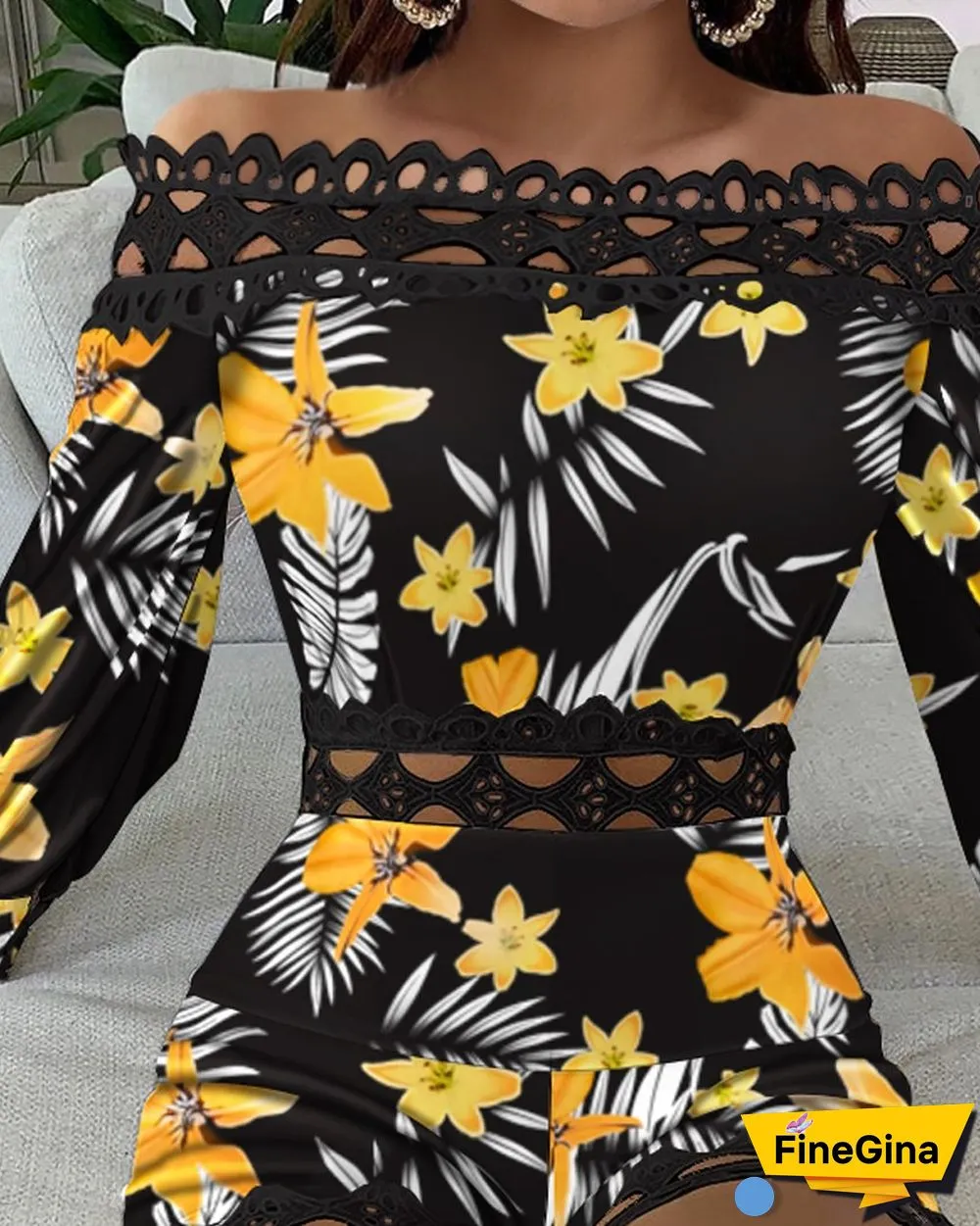Floral Print Straight Across Patchwork Hem Romper