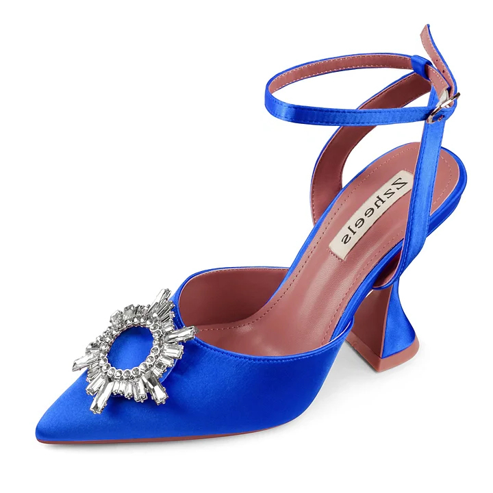 Zzheels Women's High Heel Crystal Slingback Pumps Pointed Toe Strappy Sandals for Party Dating