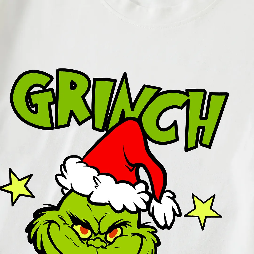 Cute Cartoon and Funny Christmas Slogan Print Contrast White Long Sleeve with Red and Green Plaid Pants Family Matching Pajamas