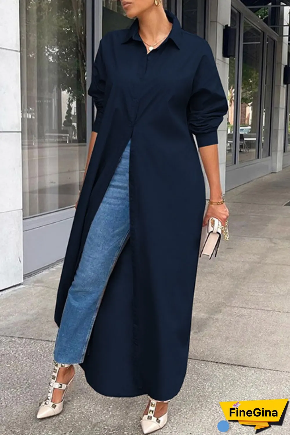 Grey Casual Solid Patchwork Shirt Collar Shirt Dress Dresses
