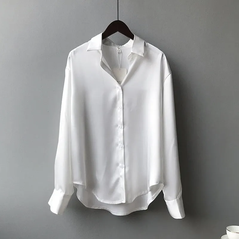 Autumn 2021 Womens Clothing Silk Shirt Vintage Blouse Women Sheer Top Women Long Sleeve Dress Shirt Plus Size Woman Overshirt