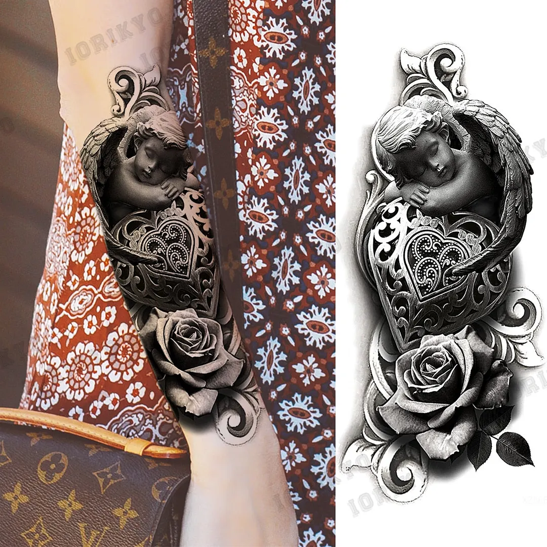 Black Devil Vampire Arm Temporary Tattoos For Women Adult Skull Lion Crown Compass Fake Tattoo Washable Body Art Painting Tatoos