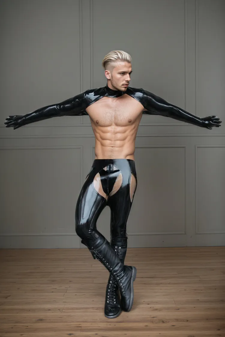 Men Latex Pants Peek-a Boo Black Transparent
