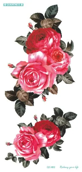 QC-671/20X10cm Long Colorful High Solution Body Art Purple Peony Flowers Circle Design Temporary Fake Flash Tatoo Sticker Taty