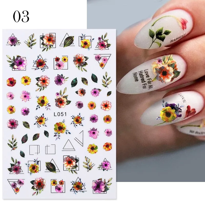1PC 3D Nail Stickers Spring Flowers Leaves Self-Adhesive Slider Nail Art Decorations Leaf Love Heart Decals Manicure Accessories-Nail Inspo