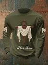 Men's He Is Risen Jesus Christian Cross Print Casual Long Sleeve T-Shirt