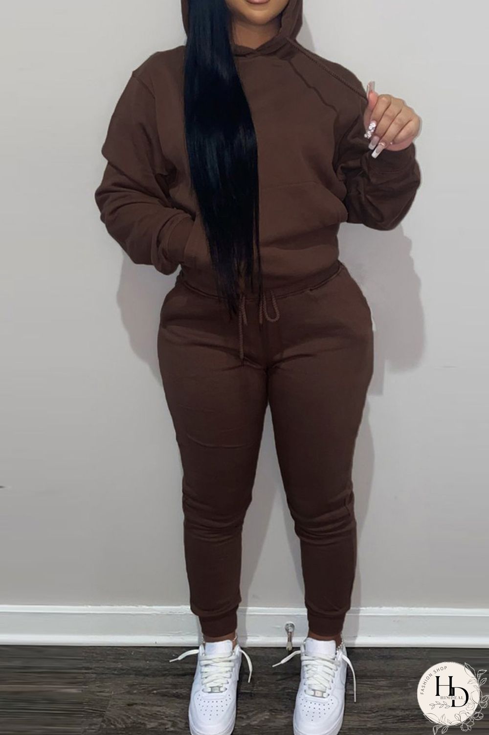 Red Fashion Casual Solid Basic Hooded Collar Long Sleeve Two Pieces