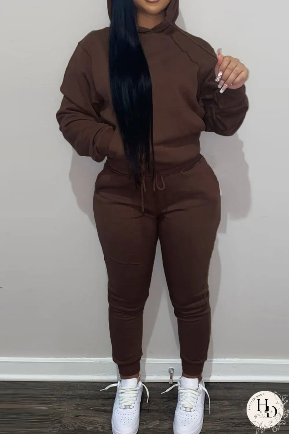 Red Fashion Casual Solid Basic Hooded Collar Long Sleeve Two Pieces