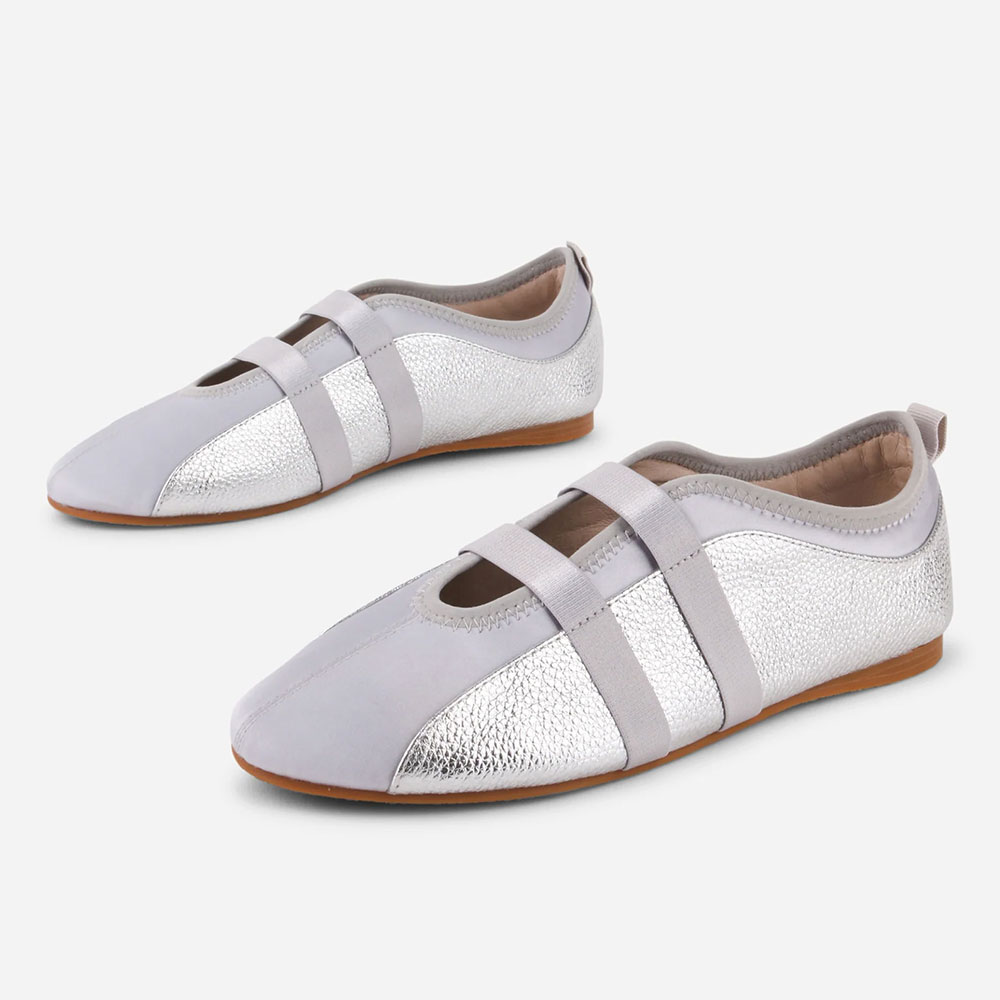 Gray and Silver Round Toe Elastic Band Casual Ballet Flats Nicepairs