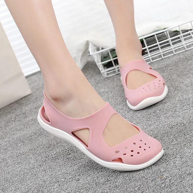 Comemore Women Jelly Sandals Comfortable Summer Soft Shoes Female Flat Pumps Plastic Female Waterproof Eva Garden Shoe Pink 2021
