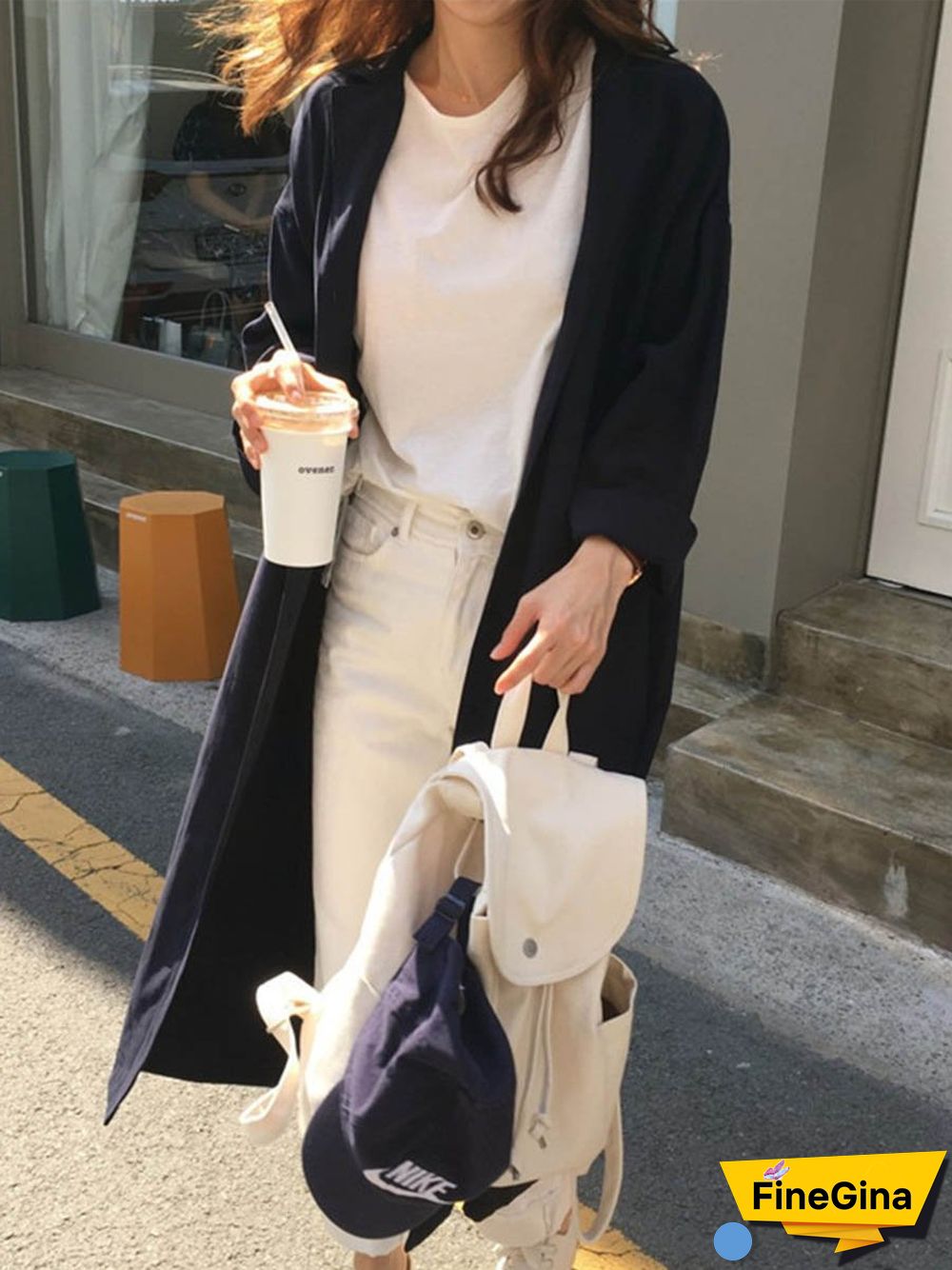 Long Sleeve Plain Belt T-Shirt Coat