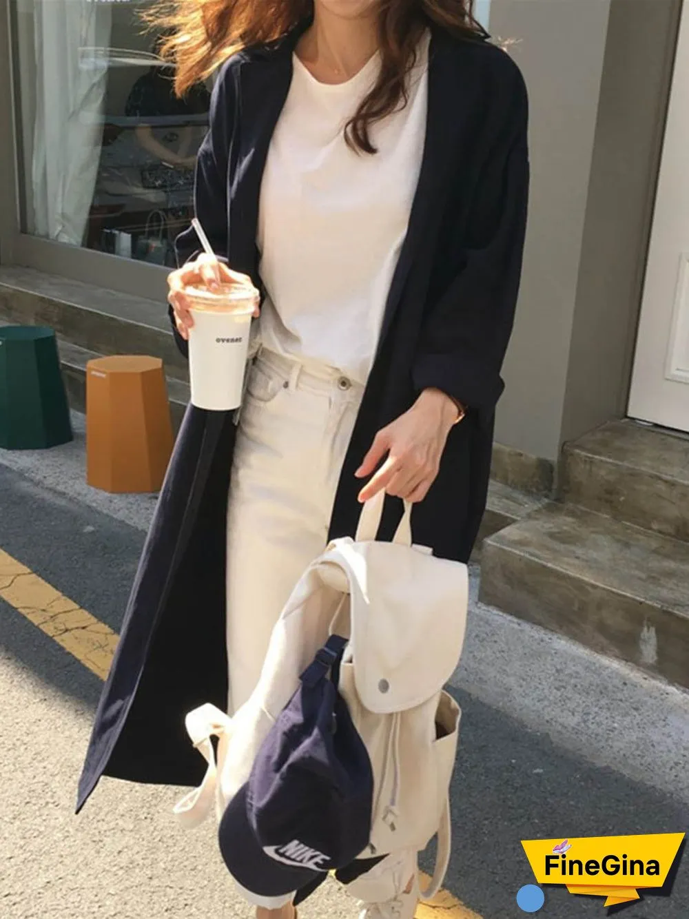 Long Sleeve Plain Belt T-Shirt Coat