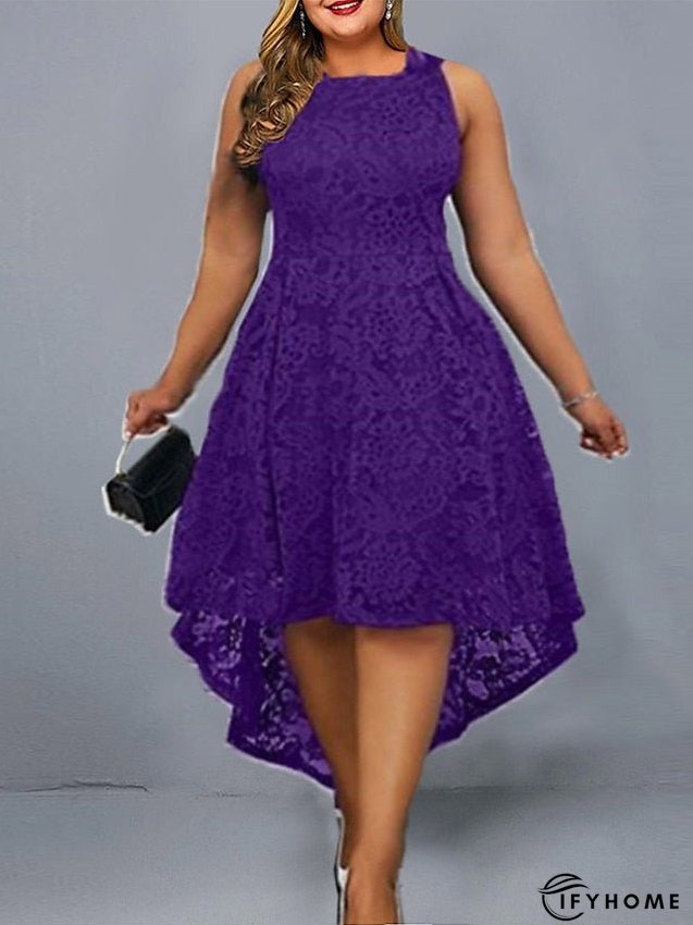 Plus Size Party Dress Lace Dress Cocktail Dress Solid Color Long Dress Maxi Dress Sleeveless Lace Plus High Low Crew Neck Modern Party Black Wine Spring Summer L XL XXL 3XL 4XL for Women | IFYHOME