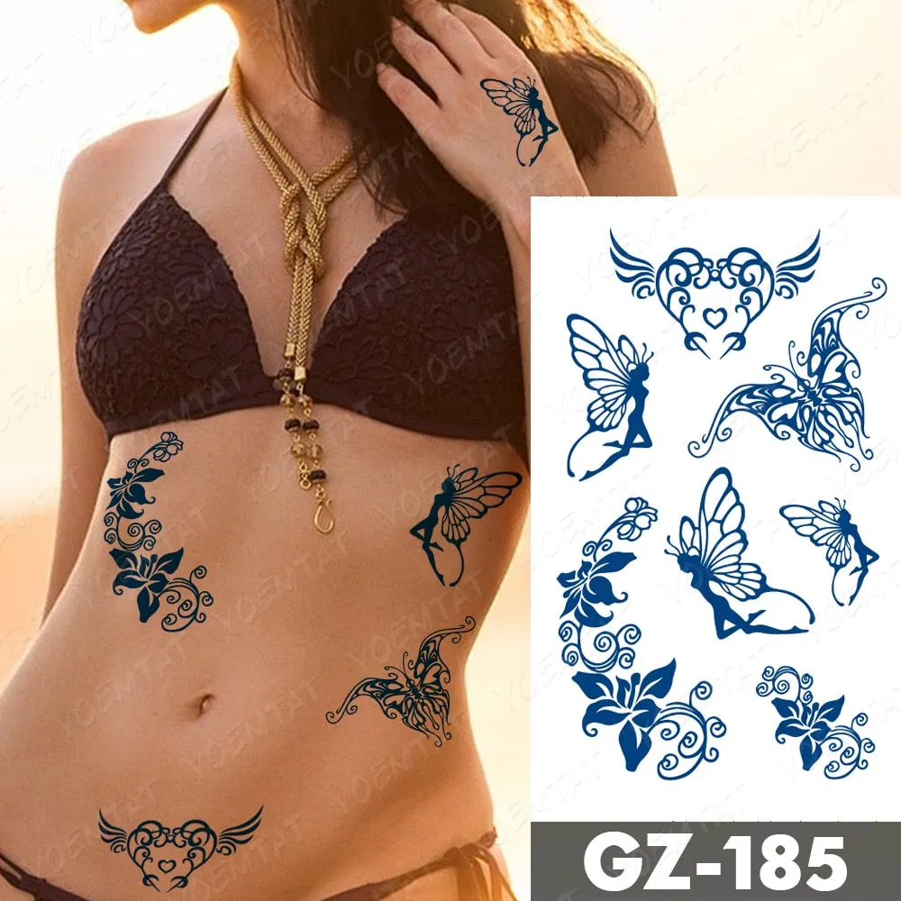 Juice Lasting Waterproof Temporary Tattoo Sticker Rose Butterfly Moon Sun Diamond Heartbeat Wave Flash Fake Tattoos Ink Body Art
