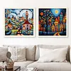 (US Local)2pcs/set House-14CT Stamped Cross Stitch Kit(40x40cm)