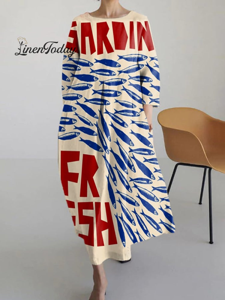 Women&rsquo;s Vintage Fish Art Print Flowy Dress As Shown / S