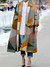Fashion Geometric Color-Block Lapel Collar Long Sleeves Coat