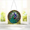 5D Diamond Painting Double Sided Effect  Stained Glass Panel Decorative Home Garden Decoration Hanging Kit(Pecock)