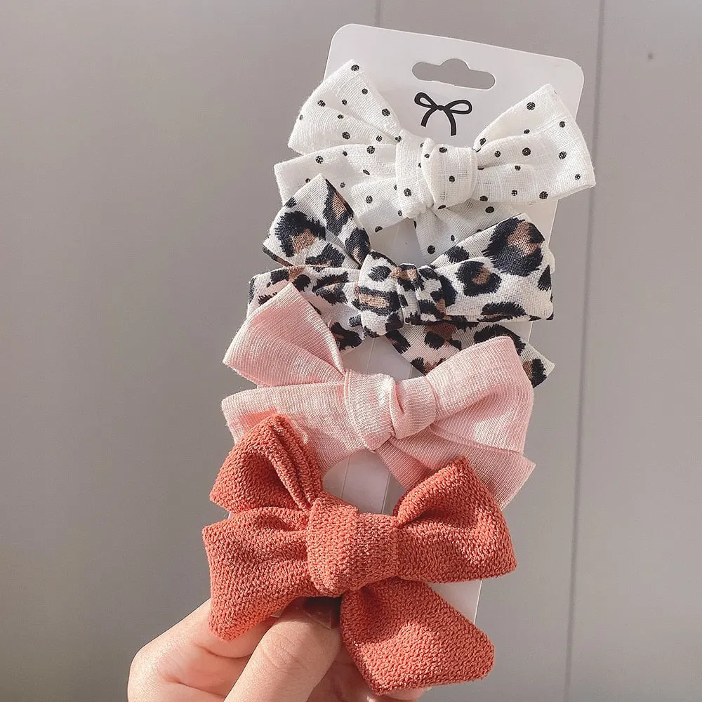 4Pcs/set 2021 New Leopard Print Hair Clips For Cute Girls BB Boutique Hairpins Bowknot Barrettes Headwear Kids Hair Acesssories