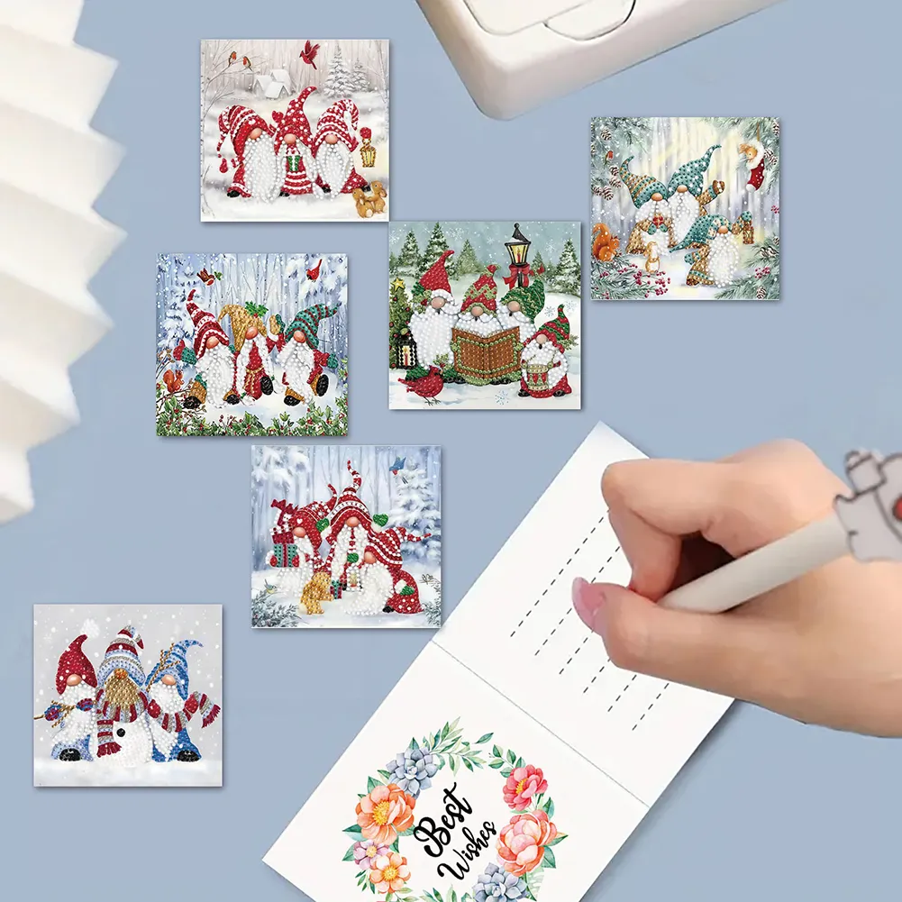 6PCS DIY Diamond Art Greeting Cards Gnome Theme Congratulations Cards & Gifts