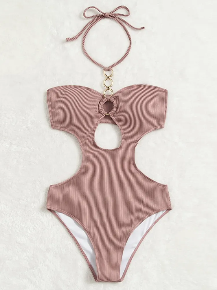 Peachtan Solid One Piece Swimsuit Women Bandeau Bathing Suits Swimwear Conjunto Biquinis Feminino Trajes De Ba&ntilde;o Mujer 2022