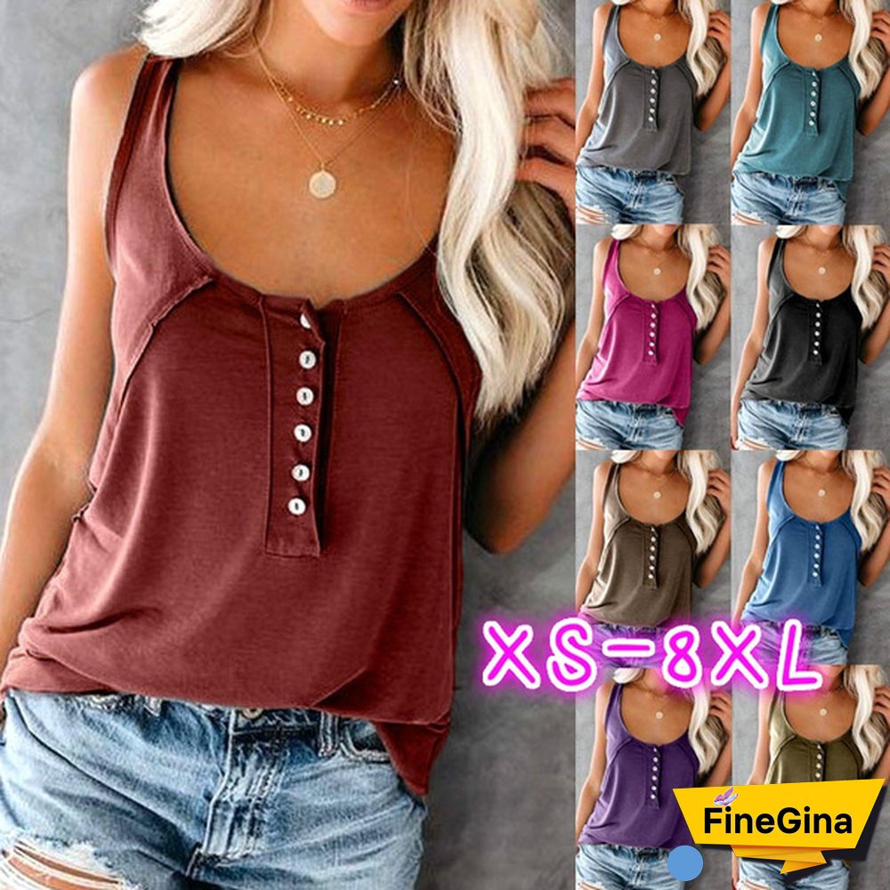 XS-8XL Plus Size Fashion Clothes Women's Casual Sleeveless Tee Shirts Solid Color Off Shoulder Tops Ladies Summer Tops Button Up Camisole Shirts Vest Loose Cotton Tank Tops