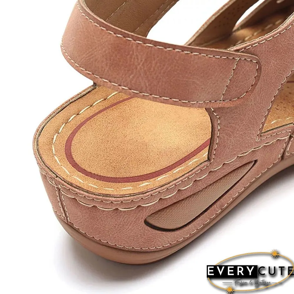 Women's Sandals Summer Ladies Girls Leather Vintage Sandals Buckle Casual Sewing Women Shoes Solid Female Ladies Platform Shoes