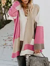 Loose Contrast Color Long Sleeve V-Neck Cardigan Sweater Outerwear
