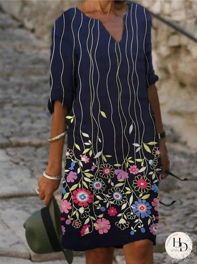 Casual Dress Ethnic Dress Shift Dress Midi Dress Leopard Black White Half Sleeve Floral Print Summer Spring V Neck Basic Daily Vacation Weekend S M L XL XXL 3XL for Women