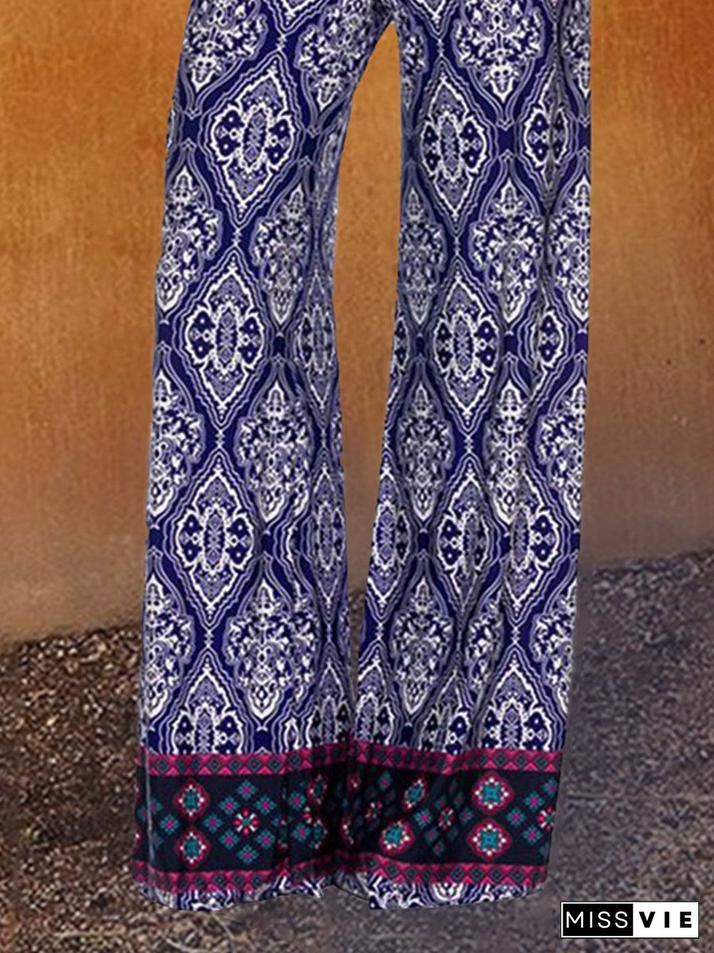 Paisley Shift Printed Cotton-blend Boho Blue Pants