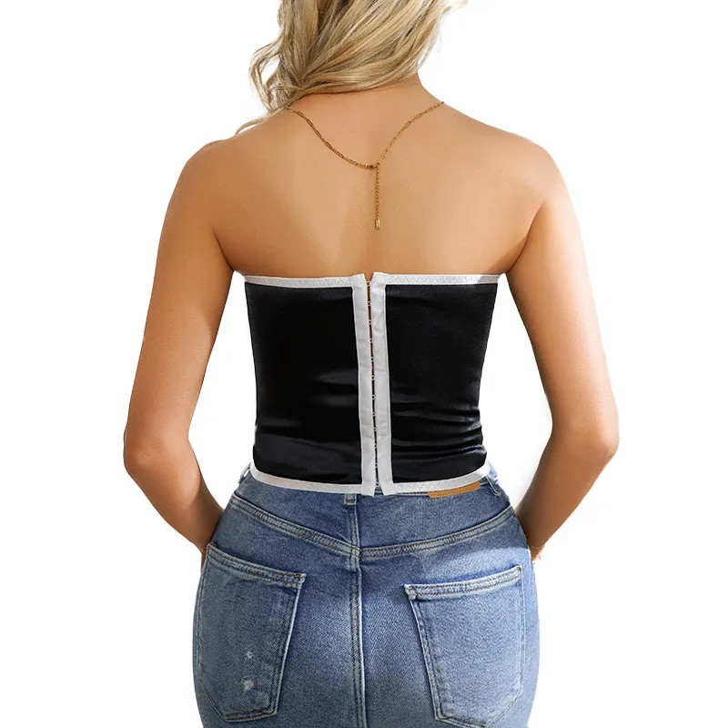 Churchf Churchf Hot Girl Wind Fashion Inside With Chest Pad Steel Ring Breasted Waist Show Thin Tight Chest Wrapped Strapless Top