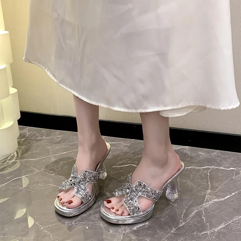 Breakj Breakj Water Drill High Heels Do Not Tired Feet Sandals Temperament Elegant Coarse And Waterproof Waterproof Thick-Soled Slippers Single Shoes Women Shoes