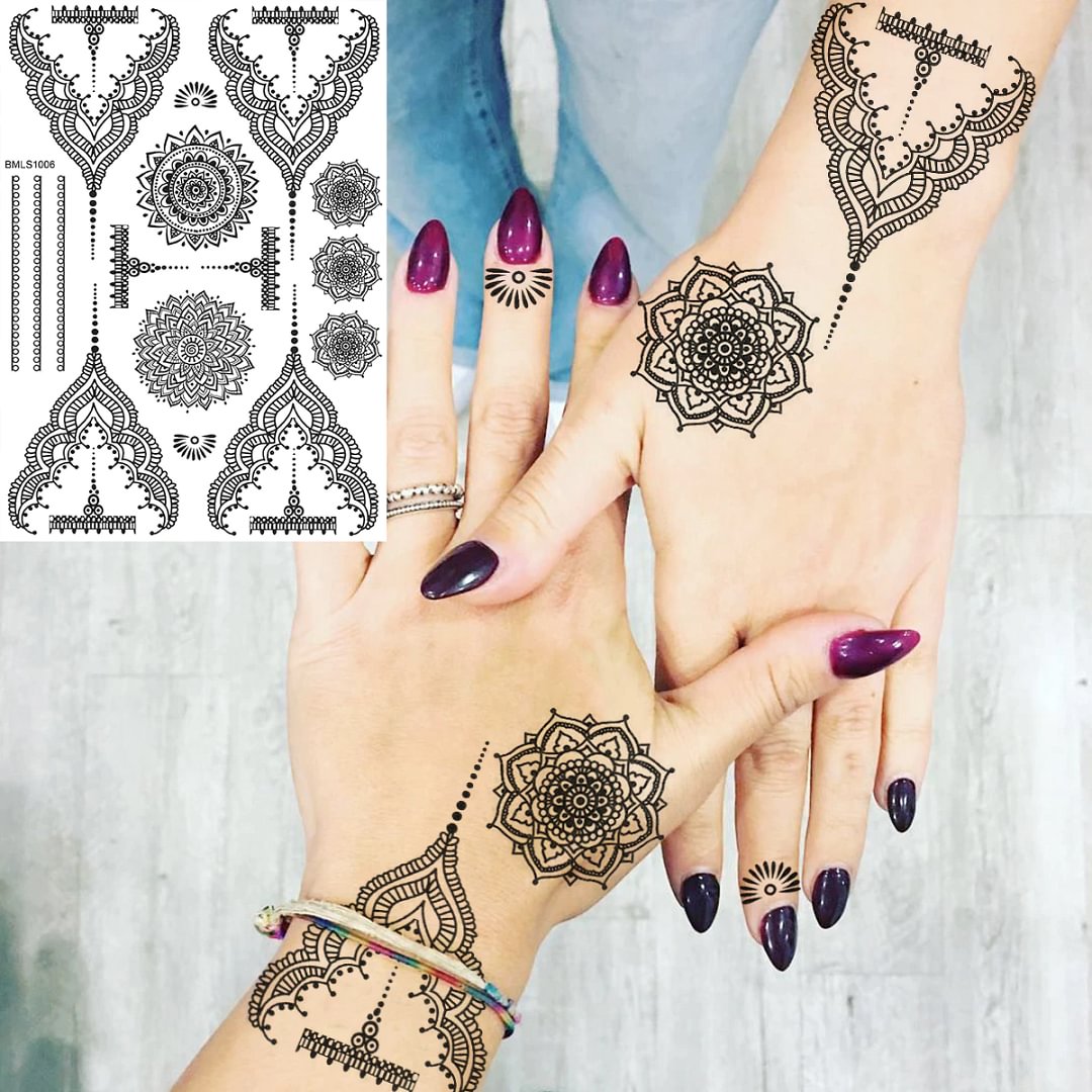 Sdrawing Henna Temporary Tattoos For Women Girls Feather Butterfly DreamCatcher Fake Gem Tattoo Sticker Chest Arm Tatoos Tribal
