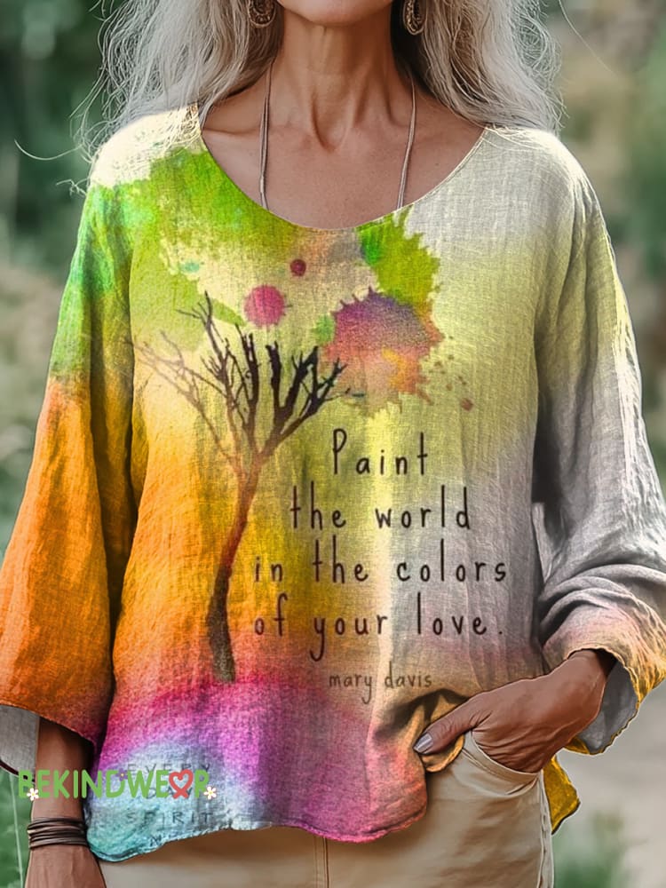 Painting the World in the Colors You Love Printed Cotton and Linen Top Multicolor / S