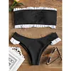 2019 New Bikinis Women Frilled Textured Strapless Bikini Set Swimsuits Swimwear Padded Low Waist Ruffles Bandeau Swimming Suit