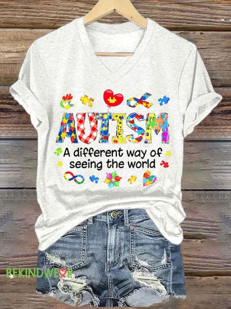 Women&rsquo;s Autism Awareness Printed Casual T-Shirt White / S