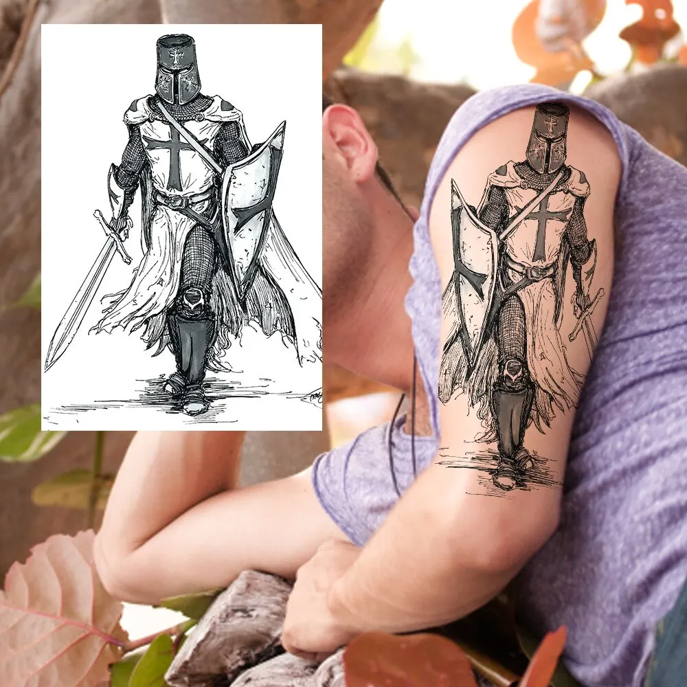 Black Military Maori Totem Temporary Sleeve Tattoos For Men Realistic Fake Full Arm3D Dragon Skull Wolf Lion Robot Tatoos Paste