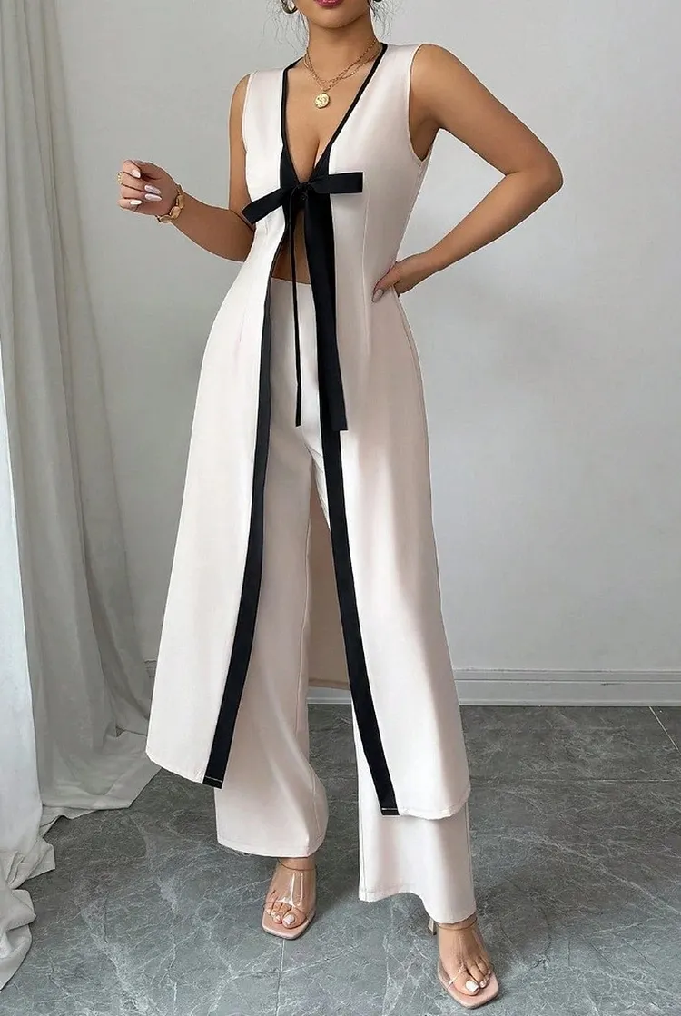 Women's Wide Leg Pants and Vest Two Piece Set