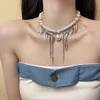 Silver rivet tassel freshwater pearl necklace, sweet and cool hot girl necklace, niche design, fashionable and versatile, trendy clavicle chain