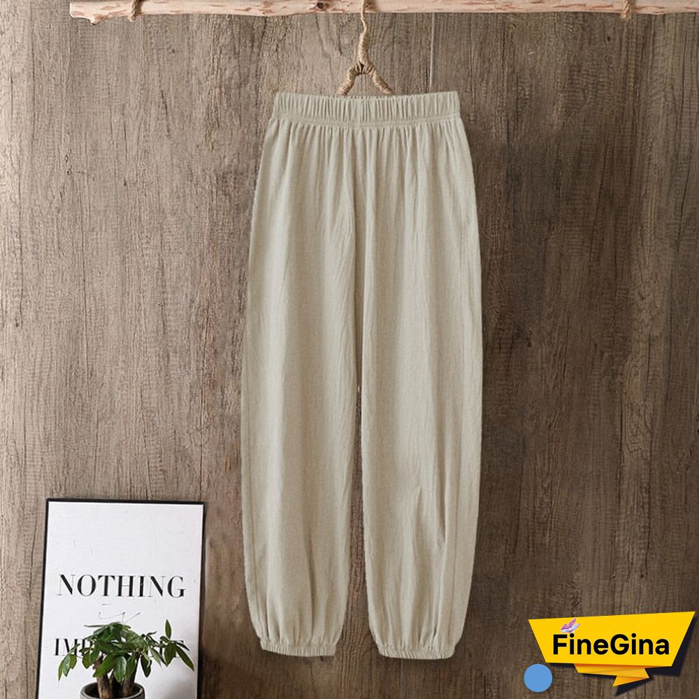 Casual Style Cotton Linen Pants Women Spring Summer New Elastic Waist Solid Basic Retro Loose Women's Harem Pants Trousers