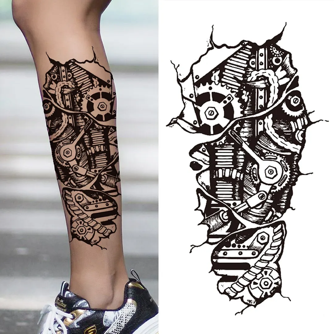 Cross Lion Temporary Tattoo For Women Men Adult Skull Tiger Wolf Forest Tattoo Sticker Black Fake Realistic Demon Tatoos Forearm 530-1